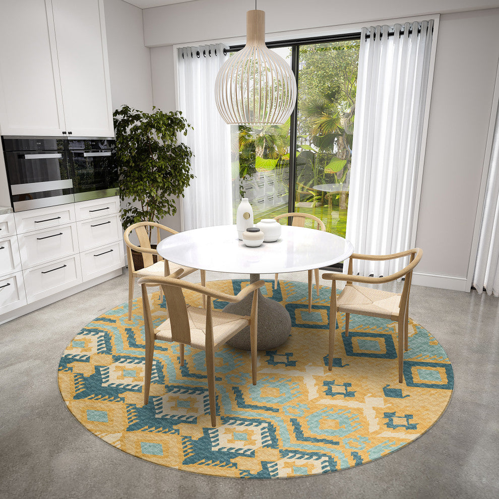 Indoor/Outdoor Sedona SN2 Marigold Machine Washable 10' x 10' Round Rug