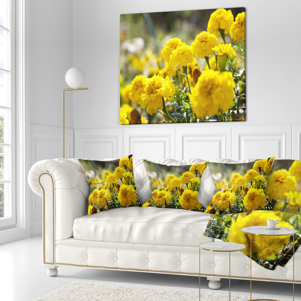 Bright Yellow Marigold Flowers Floral Throw Pillow, 18"x18"