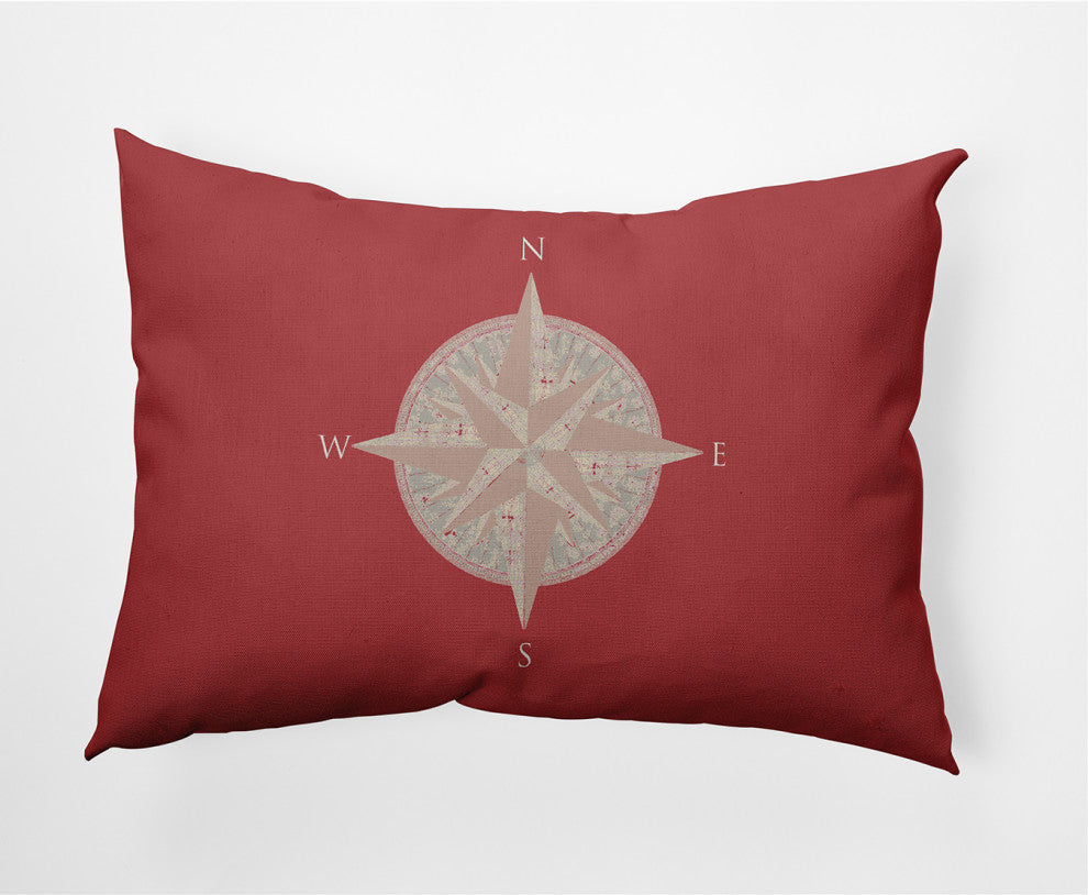 14x20" Compass Nautical Decorative Indoor Pillow, Ligonberry Red