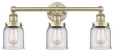 Edison Small Bell 3-Light 25" Vanity Light, Antique Brass Finish, Clear Shade