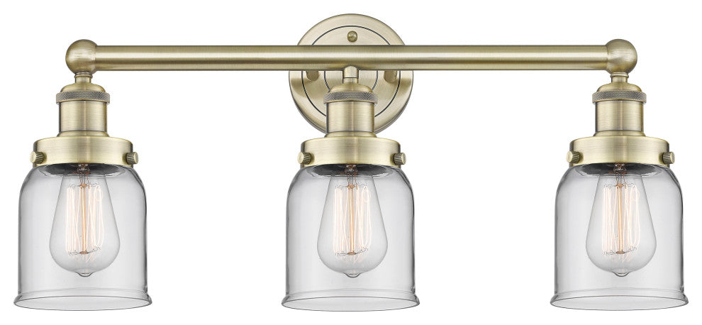 Edison Small Bell 3-Light 25" Vanity Light, Antique Brass Finish, Clear Shade