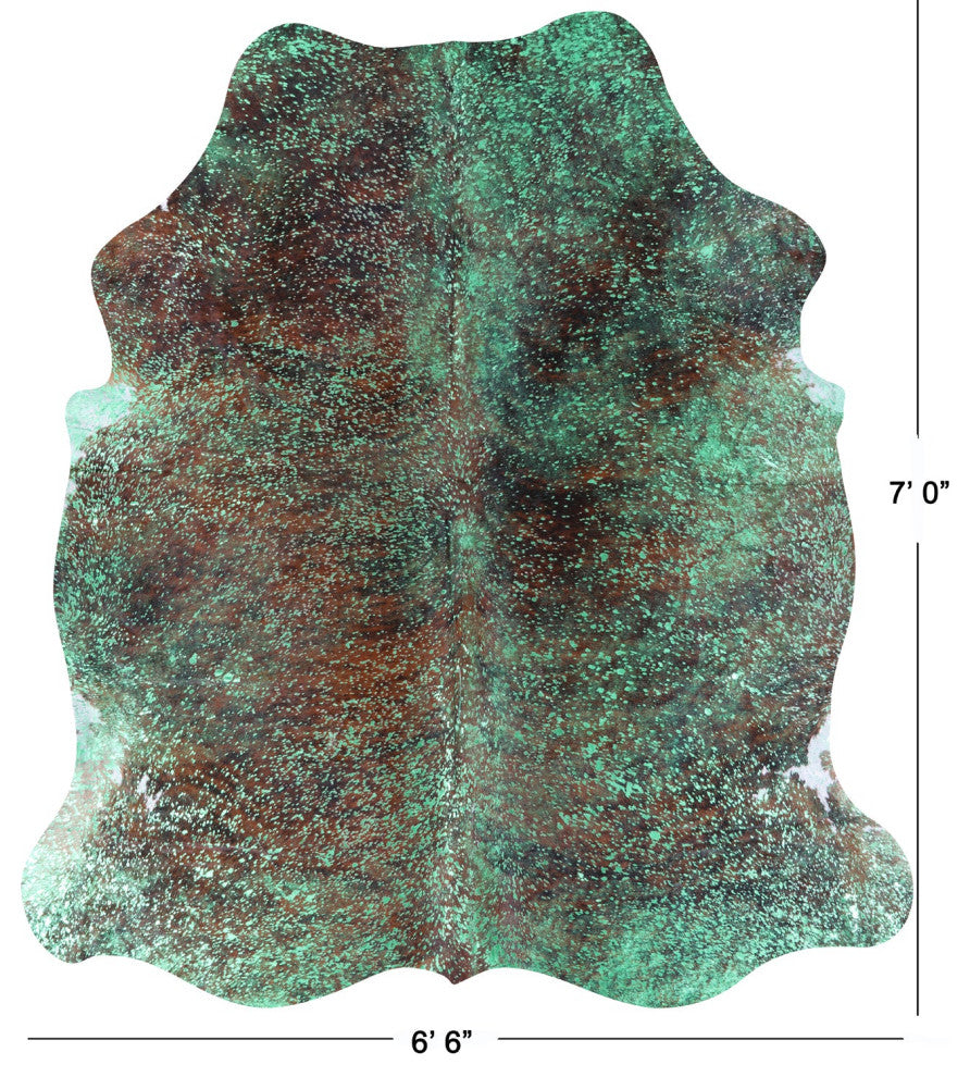 7' 0" X 6' 6" Green Metallic Cowhide Rug C2154