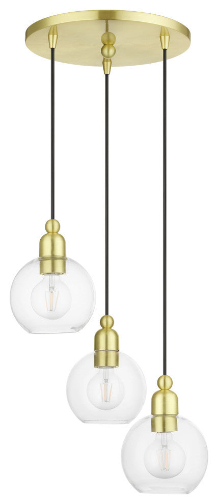 Downtown 3 Light Satin Brass Sphere Multi Pendant