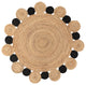 Ayana Two-Tone Jute Hippy Circle Round Area Rug, Natural/Black, 6' Round