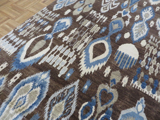 8x11 Handmade Chocolate Brown Ikat Peshawar Oriental Rug