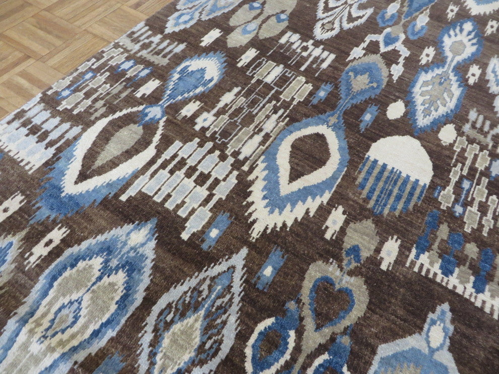 8x11 Handmade Chocolate Brown Ikat Peshawar Oriental Rug