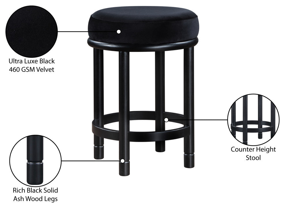 Monette Upholstered Bar and Counter Stool, Black, Velvet, Black Finish
