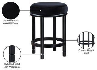 Monette Upholstered Bar and Counter Stool, Black, Velvet, Black Finish