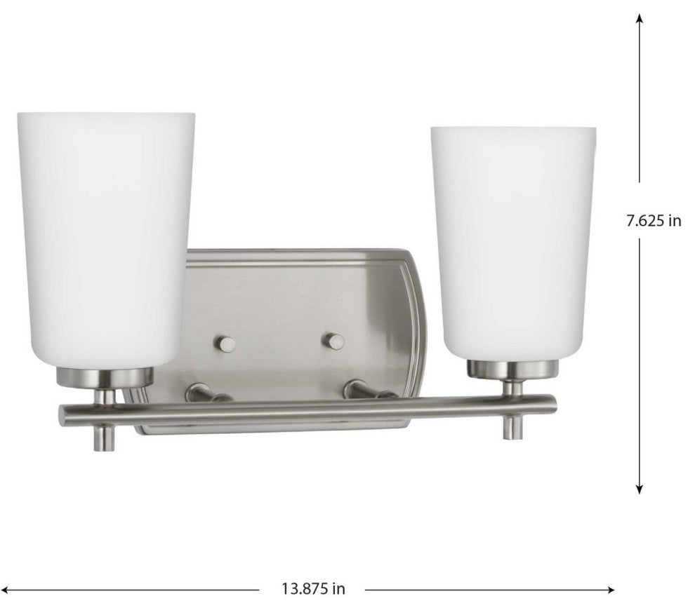 Adley Collection Two-Light Brushed Nickel Etched Opal Glass Bath Vanity Light