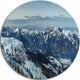 White Ski Slope Panoramic View, Landscape Disc Metal Artwork, 23"
