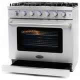 3-Piece, 36" Gas Range, 36" Range Hood and 48 Bottle Wine Refrigerator