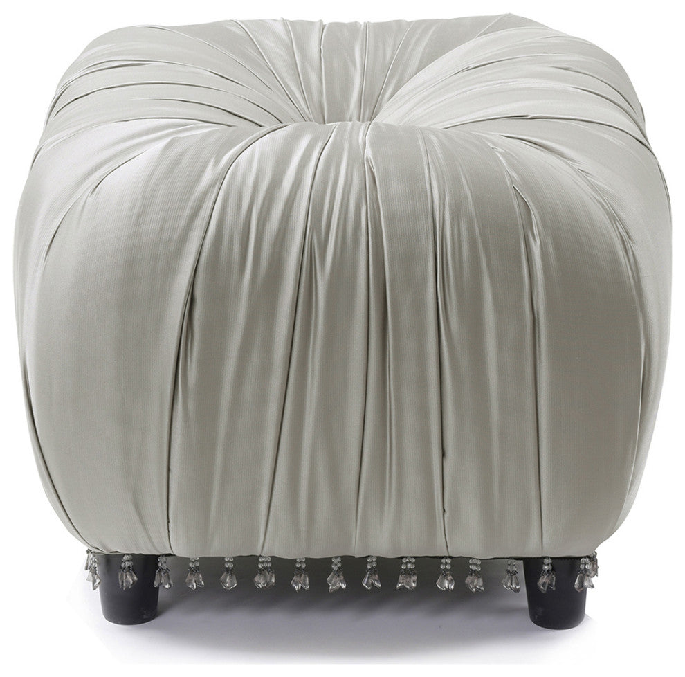 Gracie Beaded Decorative Ottoman, Flint Gray Poly Silk