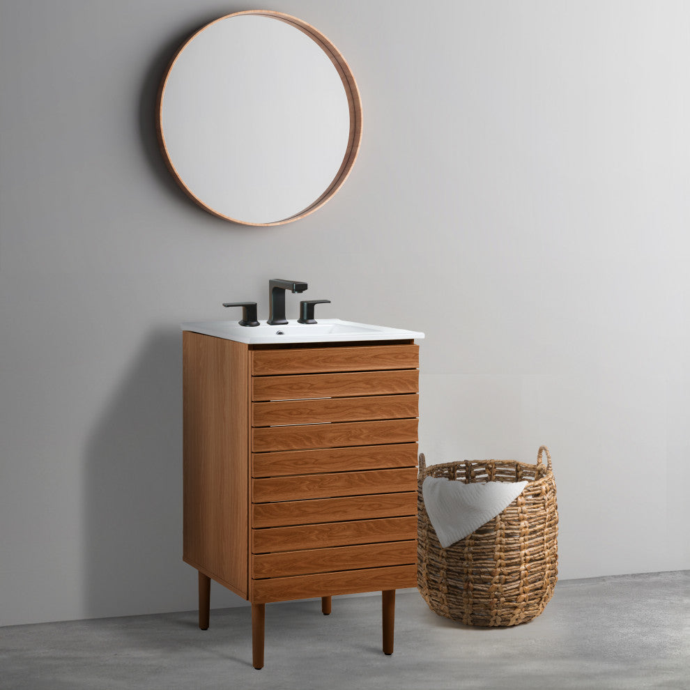 20" Slat Modern 2-Shelf Bath Vanity Cabinet Only (Sink Basin not Included)