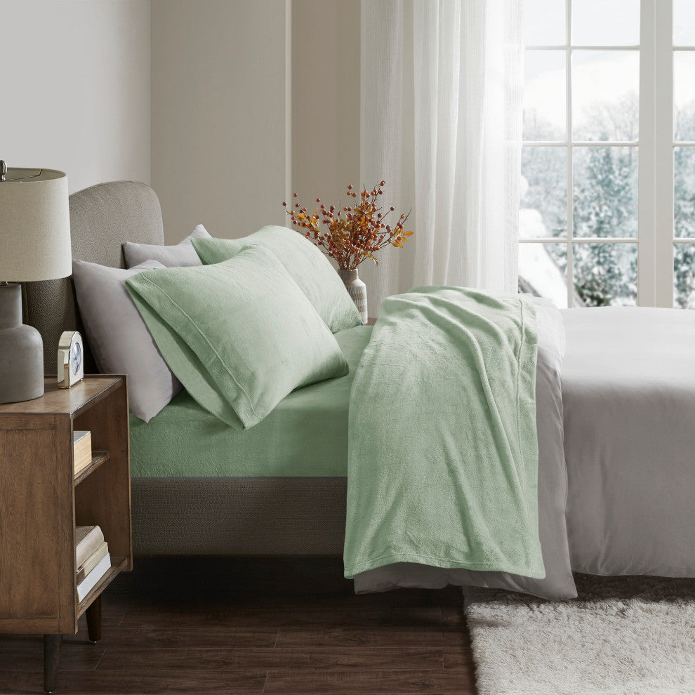 True North by Sleep Philosophy Knitted Plush Sheet Set, Green, Queen
