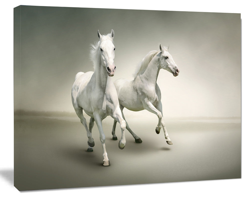 Fast Moving White Horses, Animal Canvas Art Print, 20"x12"