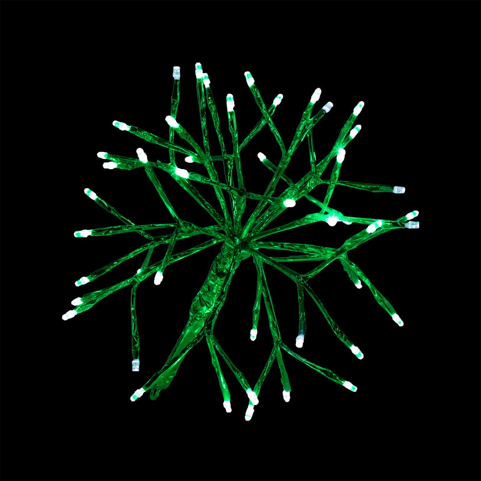 10"H Indoor Christmas Twig 3D Hanging Snowflake Ornament with LED Lights, Green