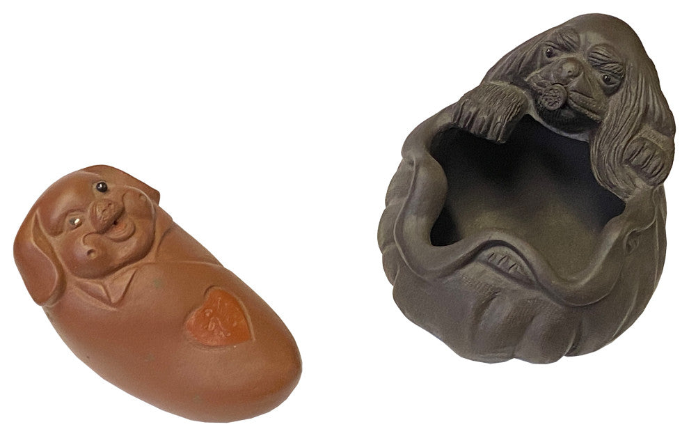 Two Oriental Small Ceramic Animal Figures Display Art Puppy and Piggy Hws2380