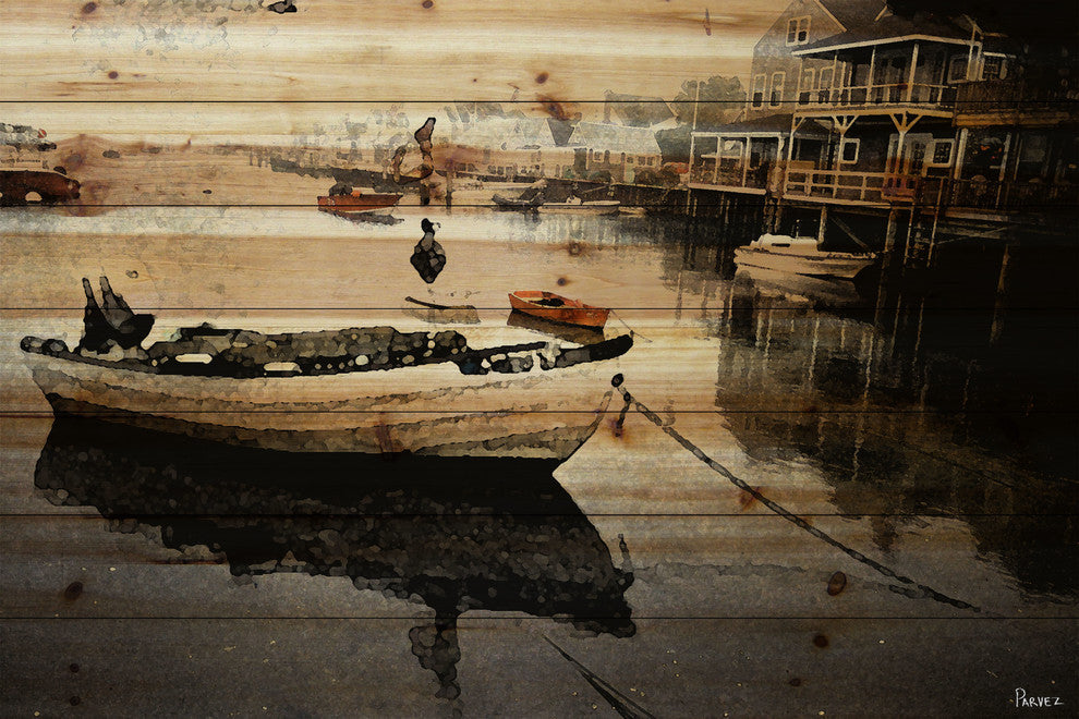 "Still Dock" UV Ink Print on Natural Pine Wood, 36"x24"