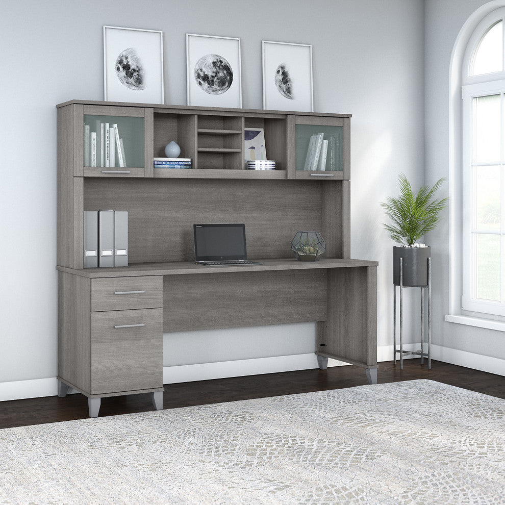 Somerset 72" Office Desk With Hutch, Platinum Gray