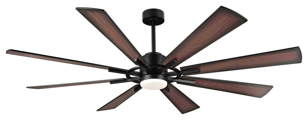 72" Reversible 8-Blade LED Ceiling Fan With Remote and Light, Black/Walnut