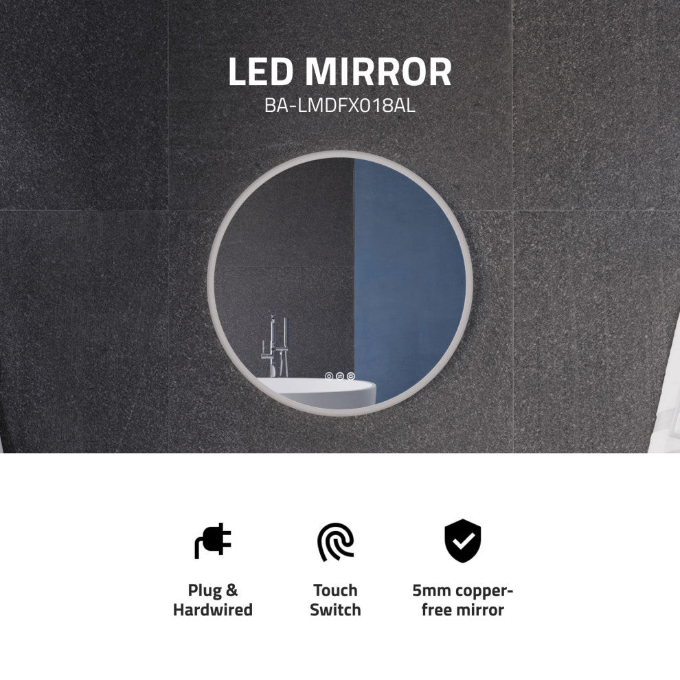 ANZZI 24" Diam. LED Front/Back Lighting Bathroom Mirror With Defogger