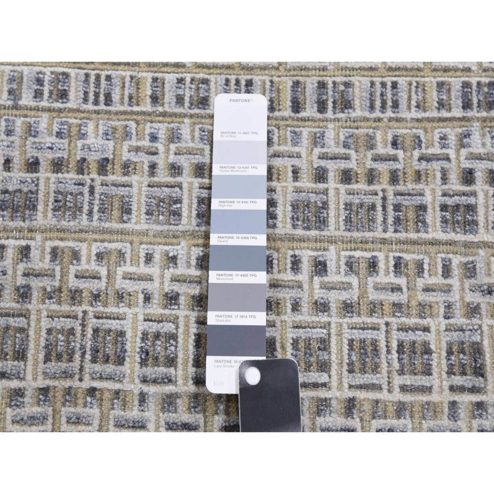Silver Gray Silk and Wool Hand Knotted Modern Design Oversized Rug, 14'0"x20'4"