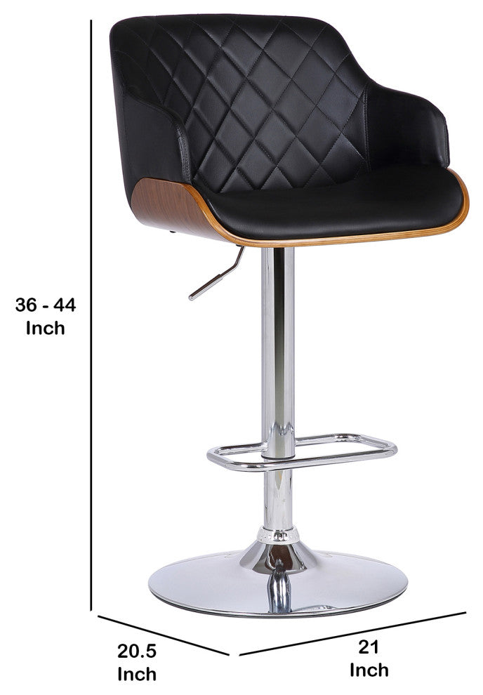 Faux Leather Swivel Adjustable Barstool With Metal Base, Black