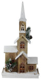 21.25" LED Lighted Brown Wooden Snowy Church Christmas Decoration