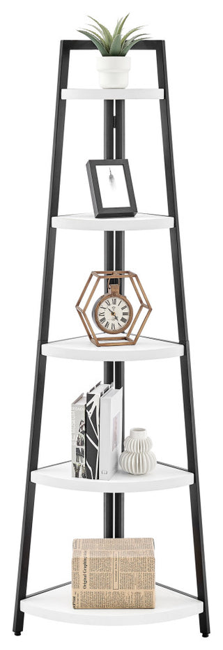 Danya B. Free-Standing 5-Tier Pyramid Corner Shelf, Black/White
