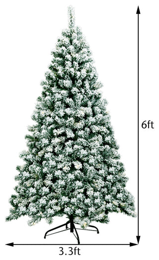 6Ft Pre-Lit Premium Snow Flocked Hinged Artificial Christmas Tree w/ 250 Lights
