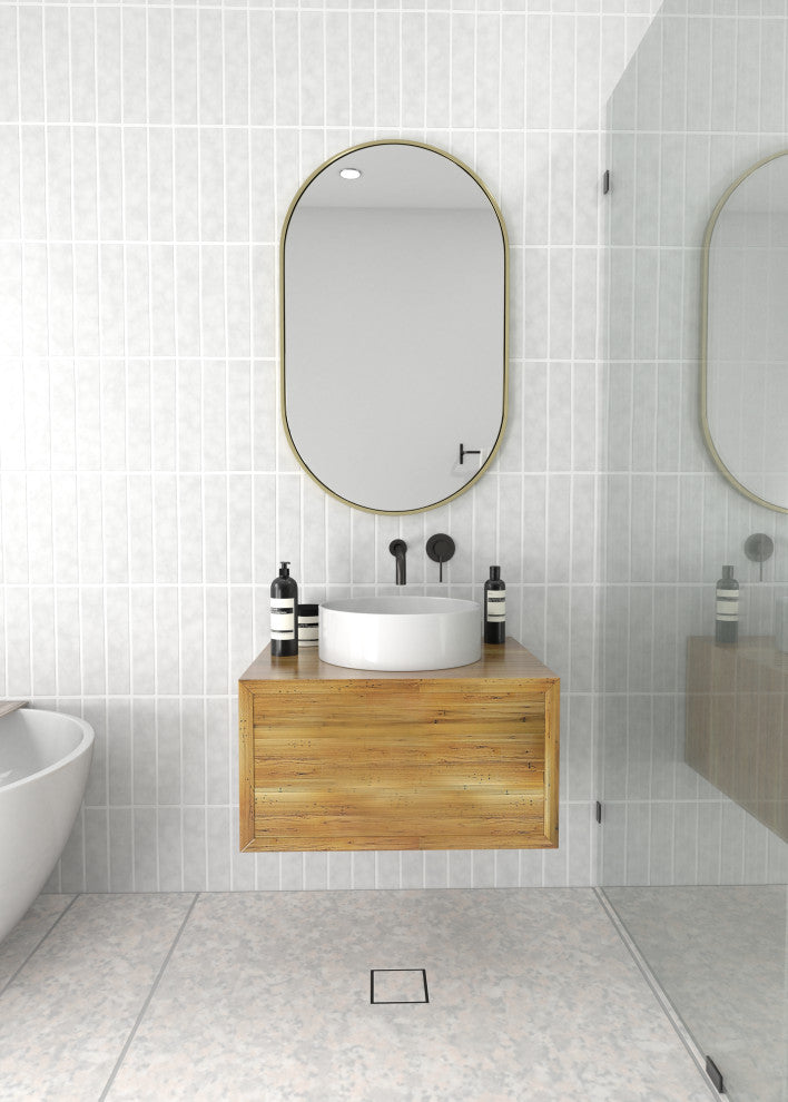 22" W X 36" H Pill Shape Stainless Steel Framed Mirror, Satin Brass