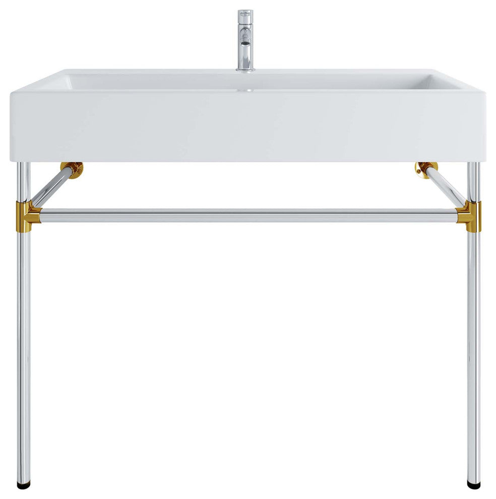 Sink Vanity, Wall Mount, Silver White, Ceramic, Stainless, Modern, Bathroom