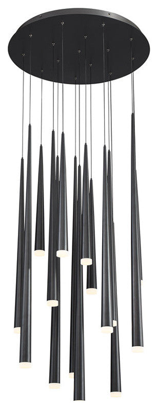 Cascade LED 15-Light Etched Glass Round Chandelier 3500K, Black