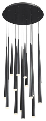 Cascade LED 15-Light Etched Glass Round Chandelier 3500K, Black