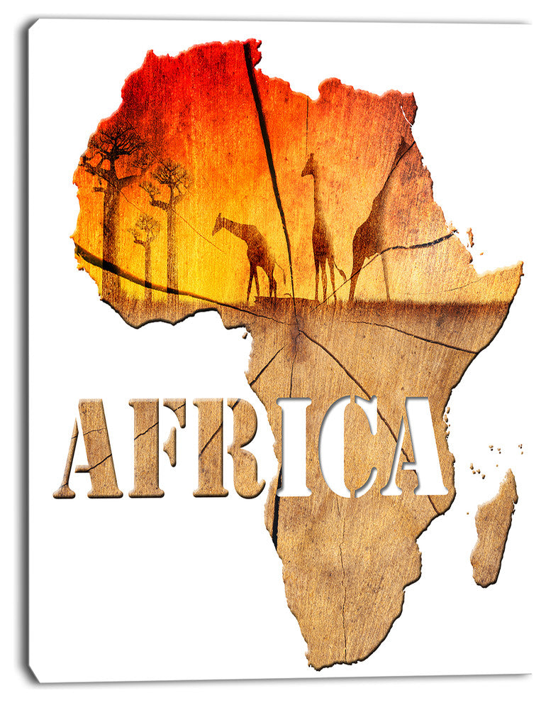Africa Map Wooden Illustration, Abstract Canvas Artwork, 30"x40"