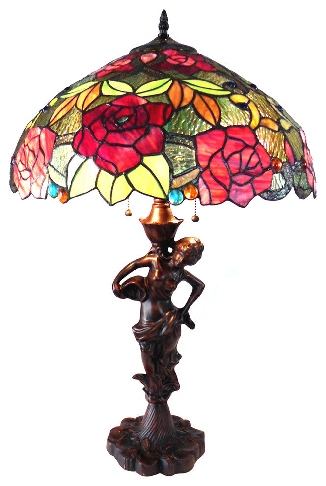 PEGGY, Tiffany-style 2 Light Roses Table Lamp, 18" Shade