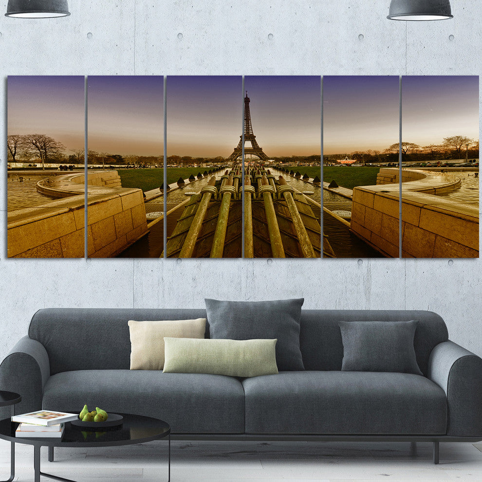 Beautiful View of Paris Eiffel Tower, Landscape Canvas Print, 70"x28", 6 Panels