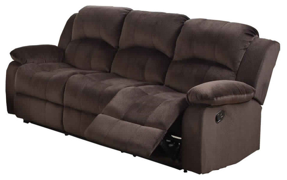 Benzara BM171443 Solid Pine, Padded Suede/Plywood Reclining Sofa, Chocolate