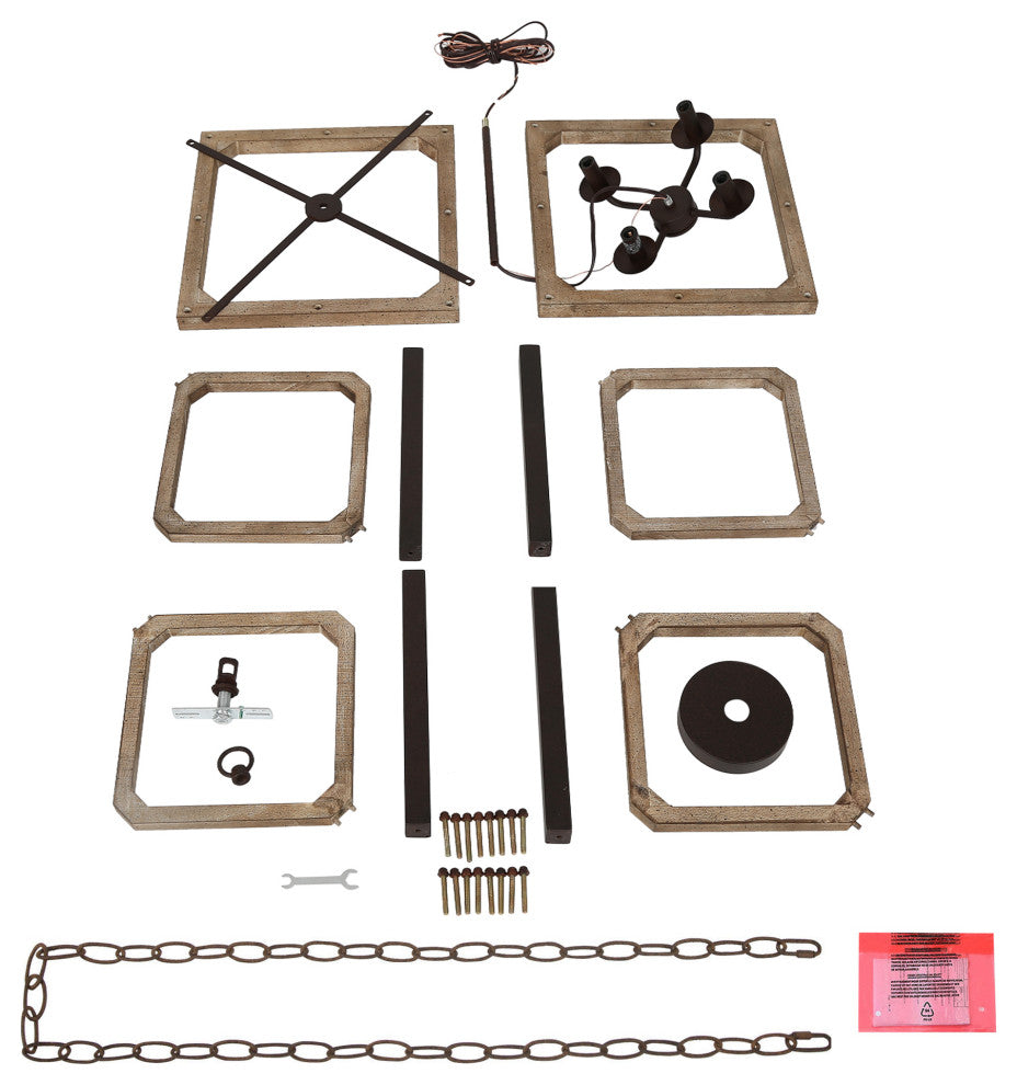 LNC Wood Modern Farmhouse Square Cage Pendant Lighting, 14"width (Metal Accented), 4 Lights