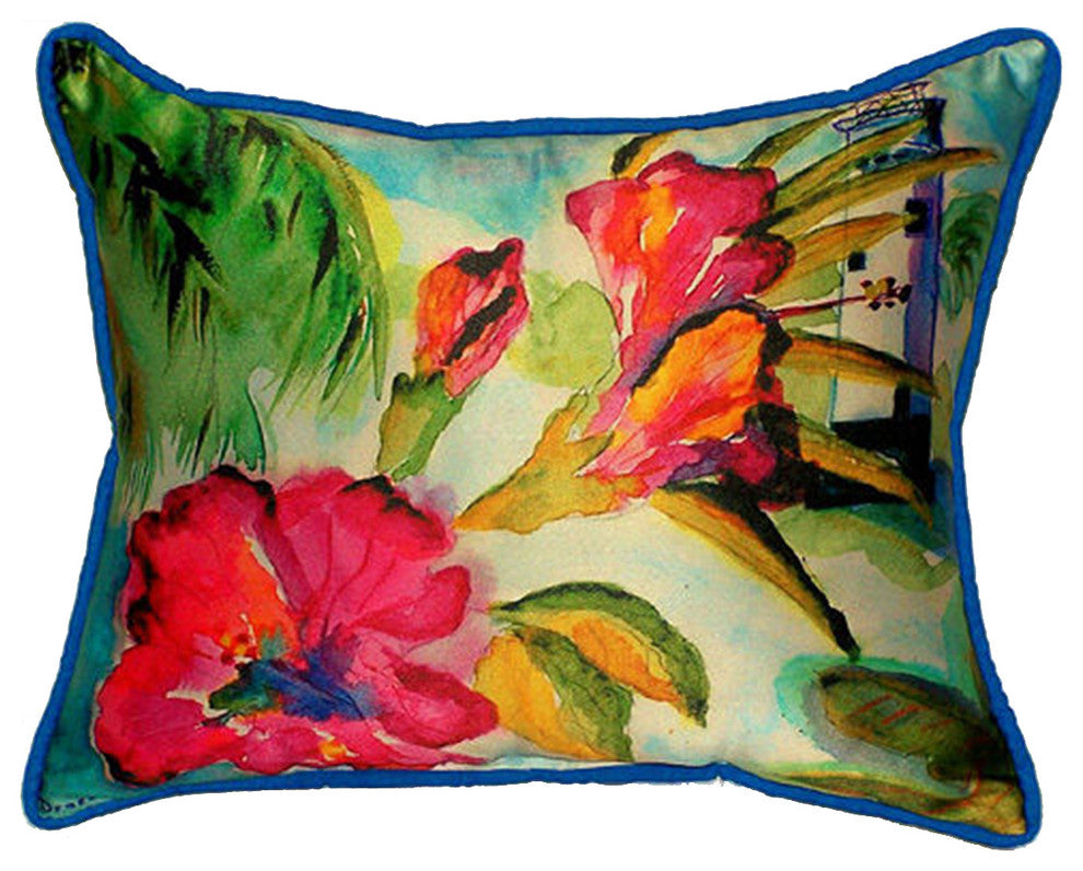 Betsy Drake Lighthouse and Florals Extra Large 20 X 24 Indoor / Outdoor Pillow