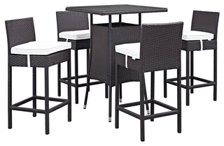 Modway Convene 5 Piece Outdoor Patio Pub Set, Espresso White