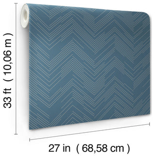Blue & Silver Polished Chevron Wallpaper