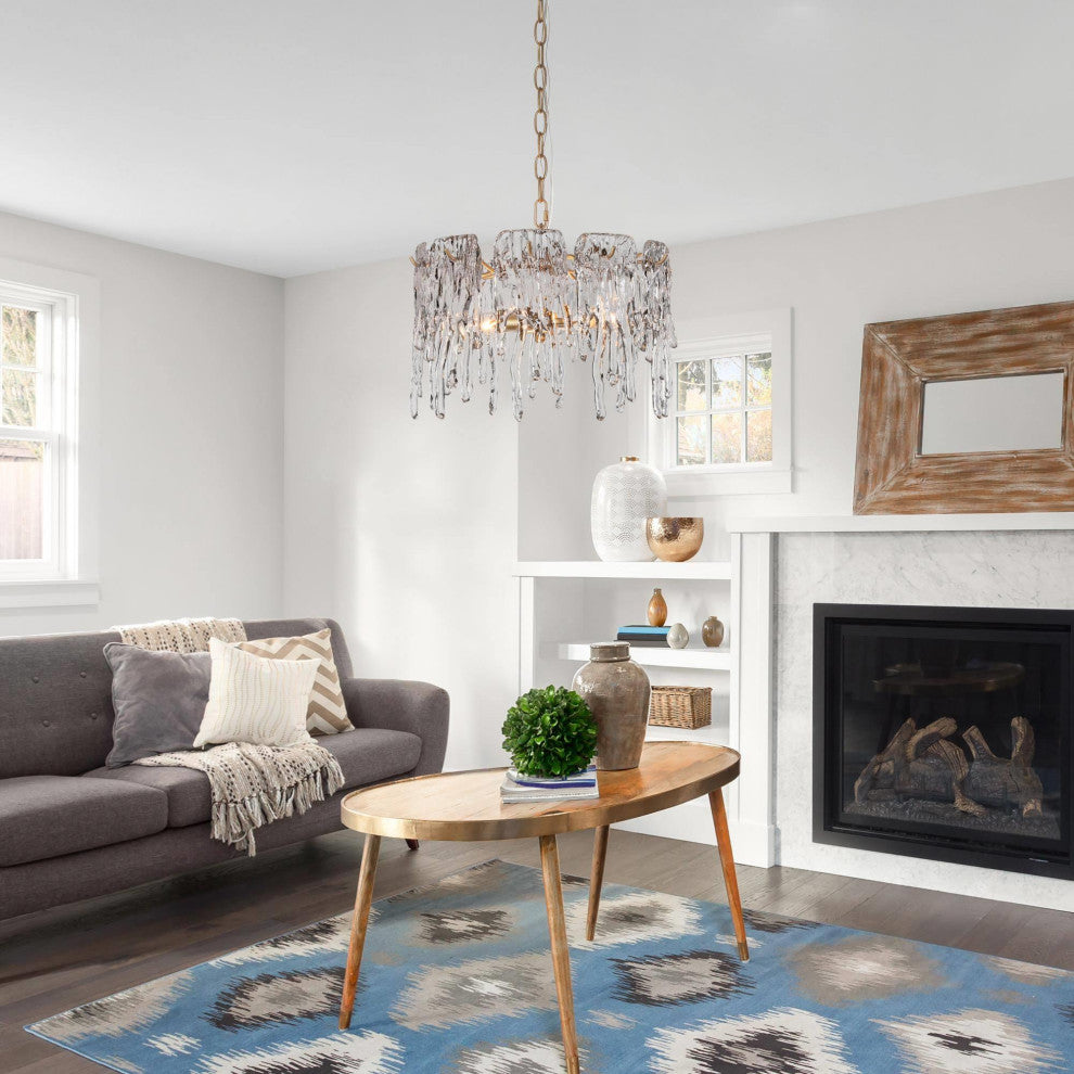 LNC Victoria Falls 3-Light Modern Metal and Gold Drum Crystal Shade Chandelier