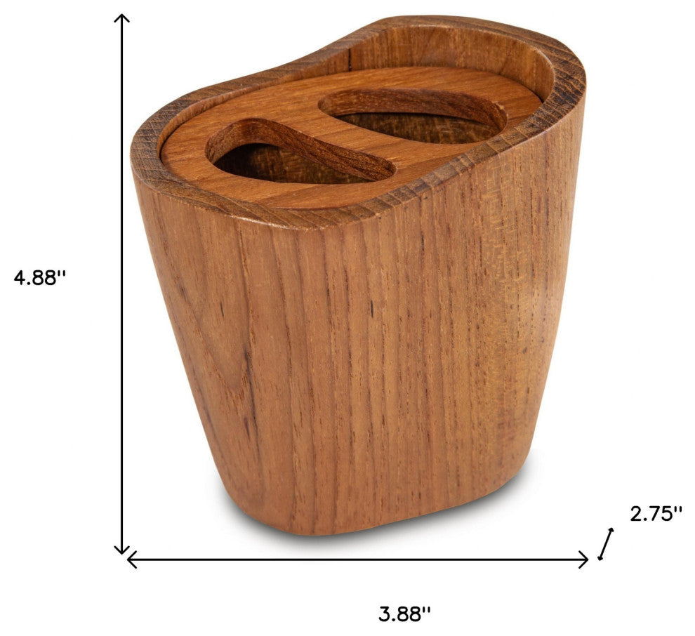 Natural Brown Solid Teak Oval Toothbrush Holder