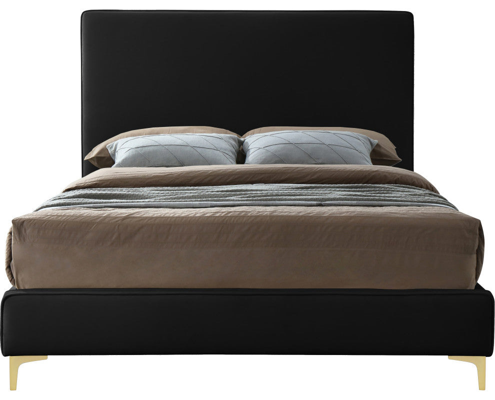 Geri Velvet Upholstered Bed, Black, Full