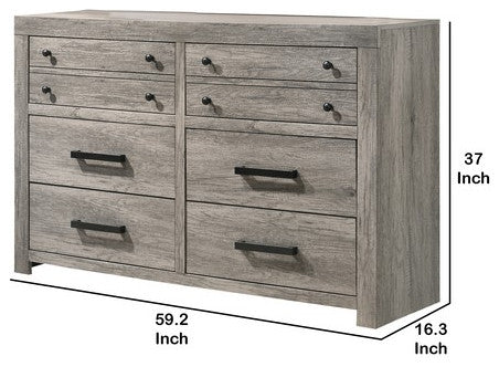 Benzara BM215295 Wooden Dresser With Bar Handles and Grain Details, Gray