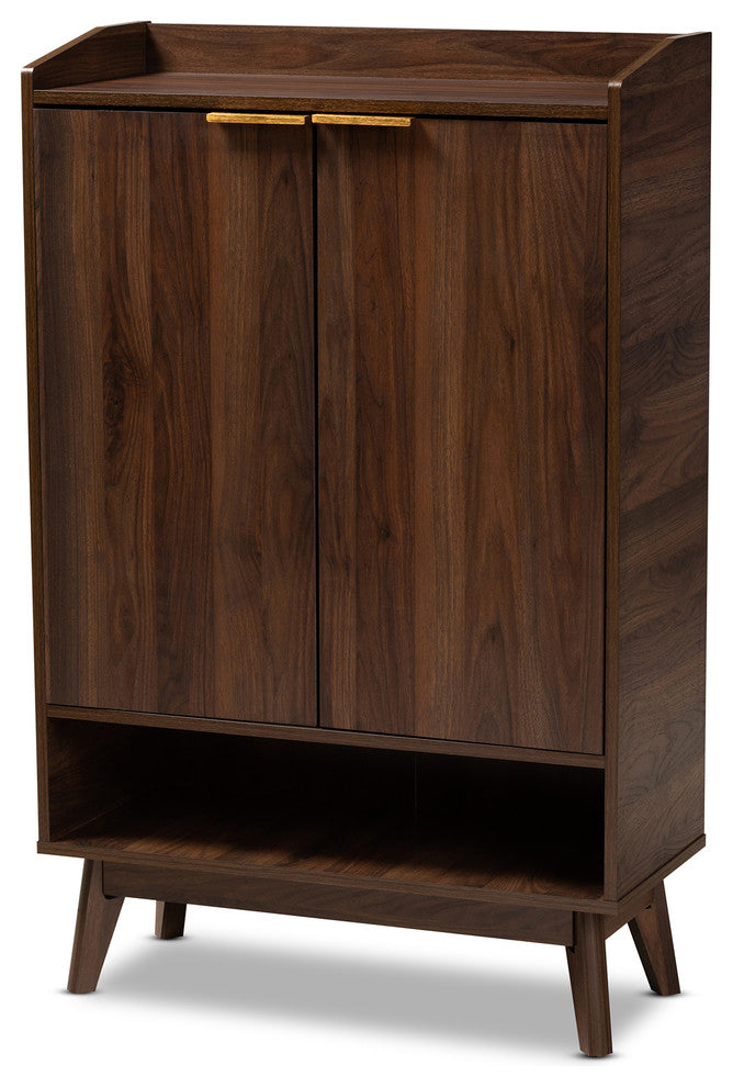 Kayley Mid-Century Modern Walnut Brown 5-Shelf Wood Entryway Shoe Cabinet