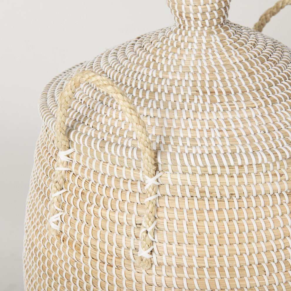 Kairi Set of 2 Seagrass Floor Baskets With Lids and Handles