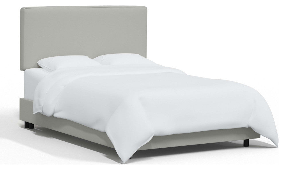 Square Upholstered Bed, Velvet Light Gray, Twin