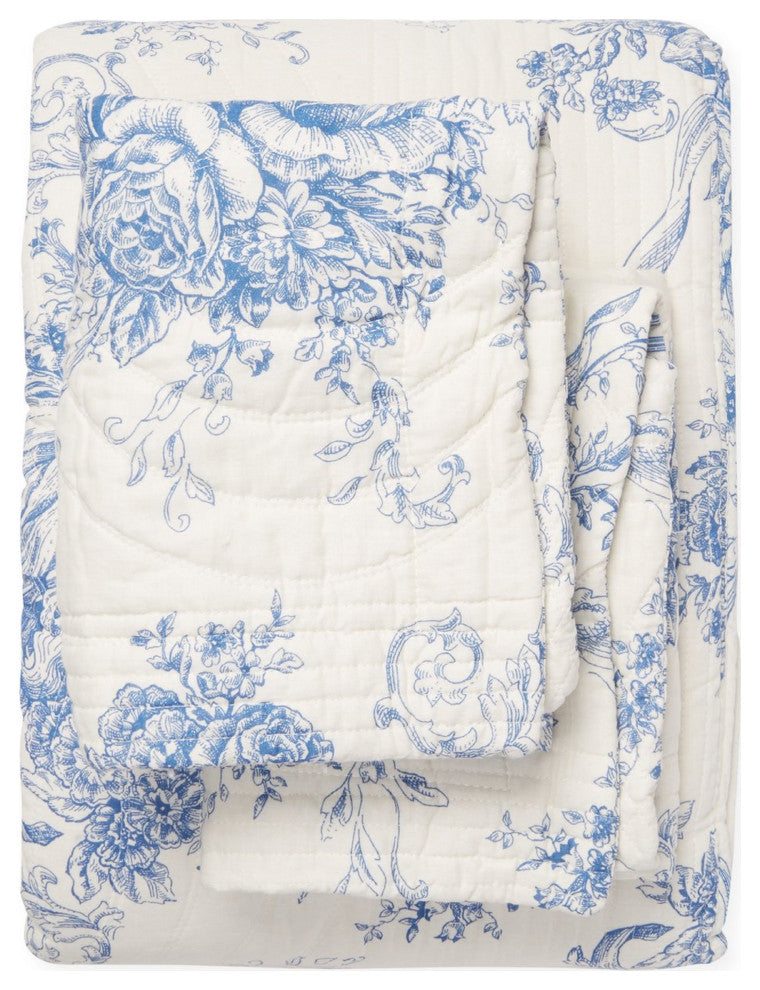 Toile Cotton Reversible Bamboo Stripe Quilt Set, Navy, King